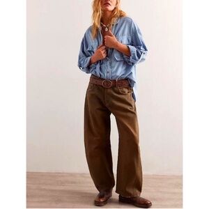 NWT Free People Good Luck Mid Rise Barrel Jean, Rootbeer, Size 27